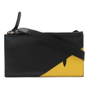 Fendi Monster Shoulder Bag Pochette Crossbody 2-Way Clutch Bag Leather Black